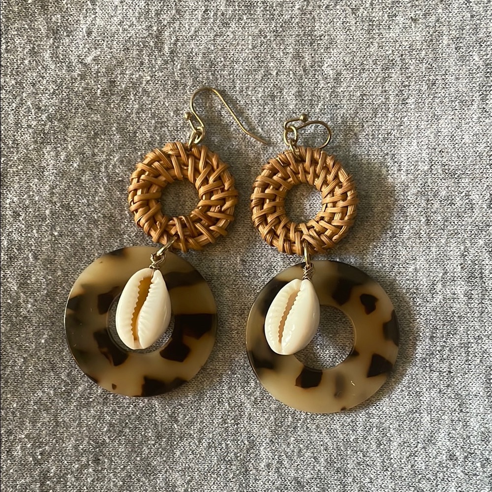 Brown and Cream Bohemian Earrings with Cowrie Shells